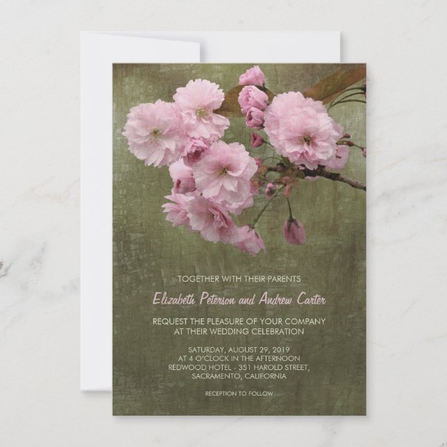 Invitation Mariage floral Rustique en fleurs de cerisier 4,5  (Devant)