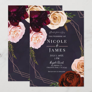 Invitation Mariage Floral Rustique Moderne Or Rose Violet Pru