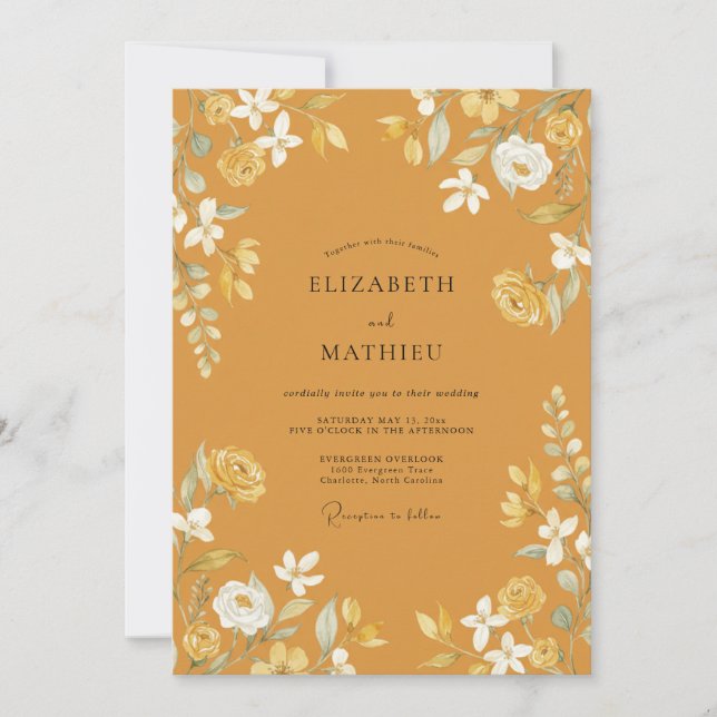 Invitation Mariage Floral Rustique Ocre (Devant)