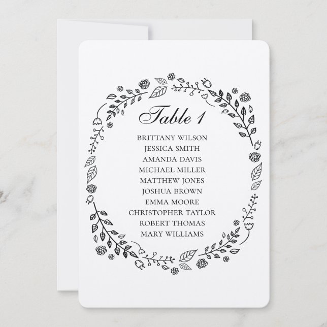 Invitation Mariage floral rustique. Plan de table kraft de ca (Devant)