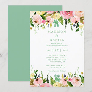 Invitation Mariage Floral Rustique Rose Et Vert Menthe