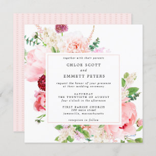 Invitation Mariage floral Rustique rose Peony