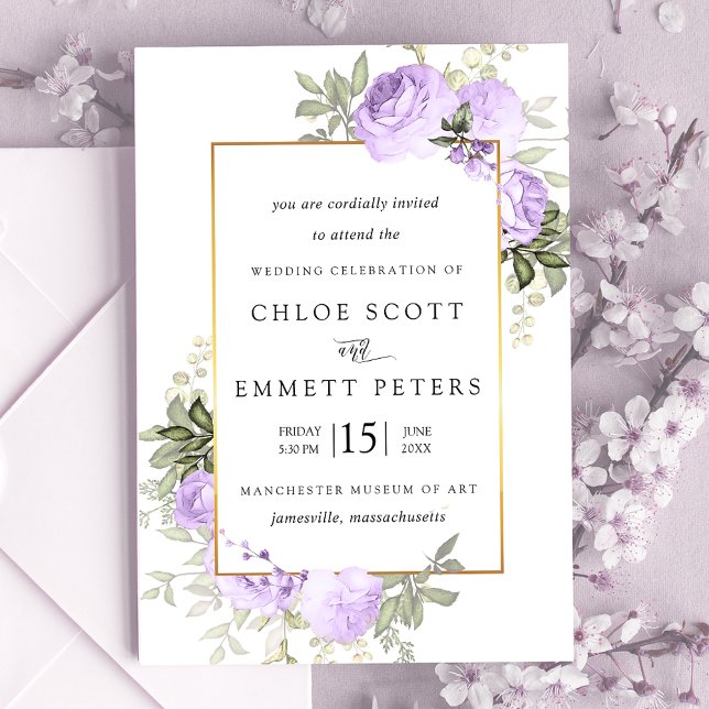 Invitation Mariage Floral Rustique Rose violet clair (Créateur téléchargé)