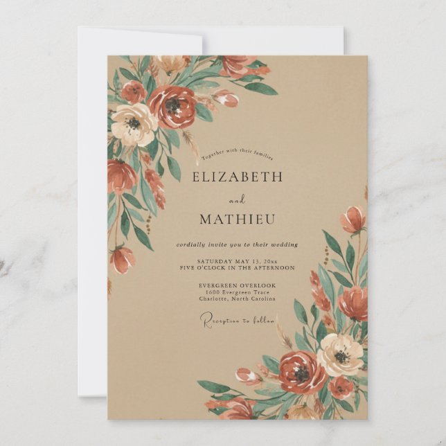 Invitation Mariage Floral Rustique Sienne (Devant)