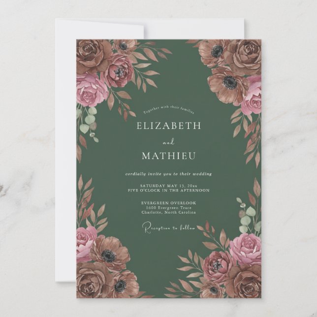 Invitation Mariage Floral Rustique Terracotta (Devant)