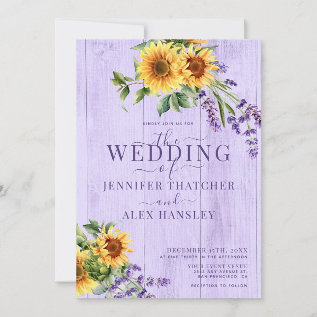 Invitation Mariage floral rustique tournesol (Devant)