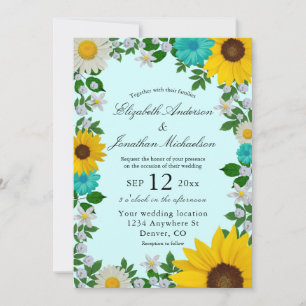 Invitation Mariage floral rustique Tournesol Daisy