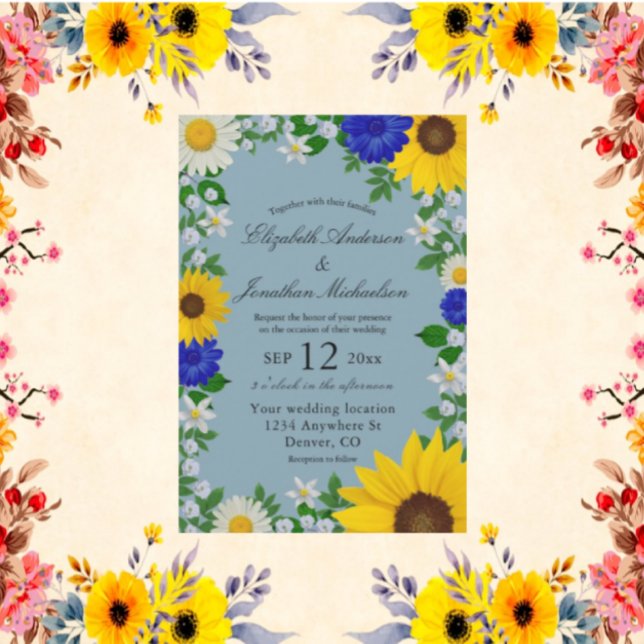 Invitation Mariage floral rustique Tournesol Daisy (Créateur téléchargé)