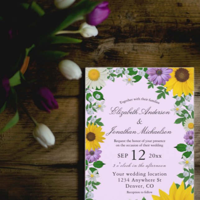 Invitation Mariage floral rustique Tournesol Daisy (Créateur téléchargé)