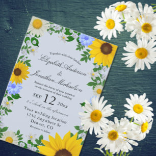 Invitation Mariage floral rustique Tournesol Daisy