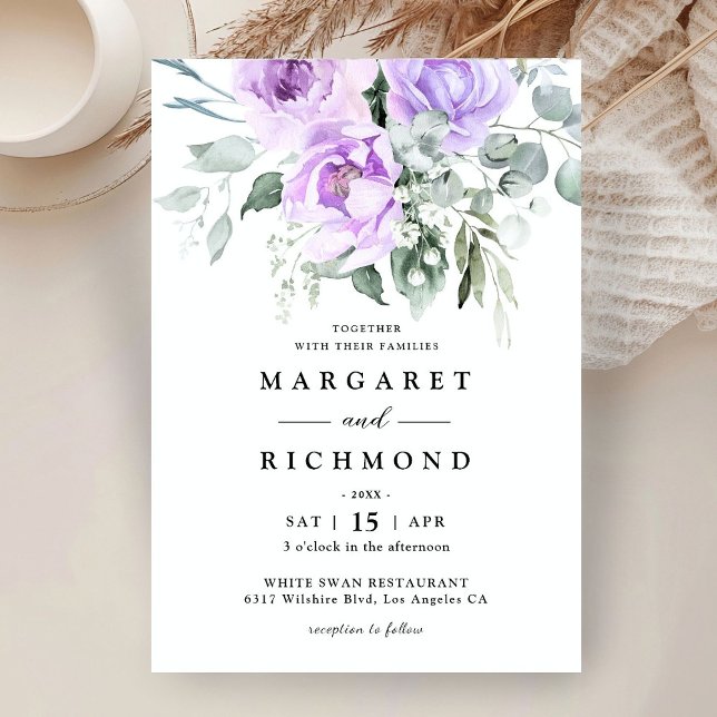Invitation Mariage Floral Rustique Violet Poussiéreux  (Créateur téléchargé)
