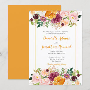 Invitation Mariage floral safran Bourgogne rose