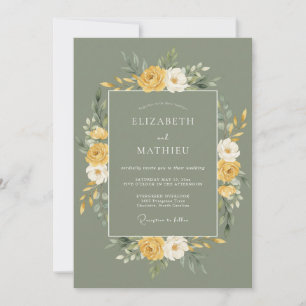 Invitation Mariage Floral Sage Or