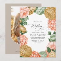 Mariage Floral Sage, Pêche et Or Antique