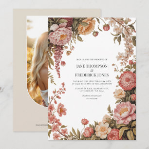 Invitation Mariage Floral Sage Poussiéreux, Pêche Douce et Sa