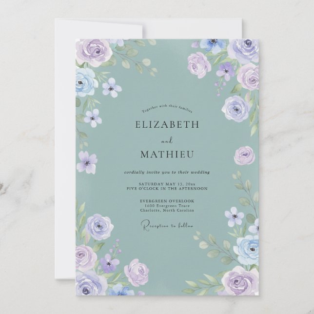 Invitation Mariage Floral Sage Rêveur Violet (Devant)