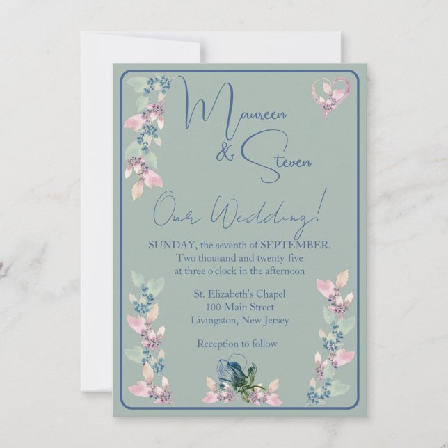 Invitation Mariage floral Sage, Rose & Blue Hues (Devant)