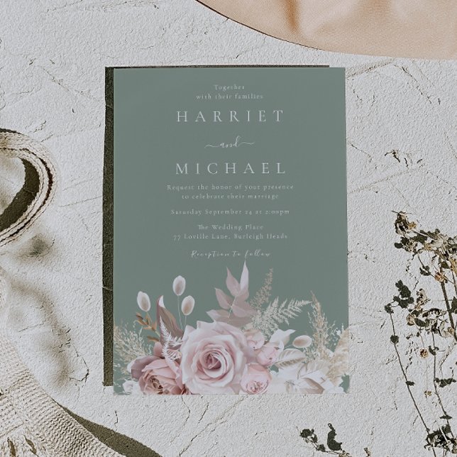 Invitation Mariage Floral Sage, Rose Poussiéreuse & Blush (Créateur téléchargé)