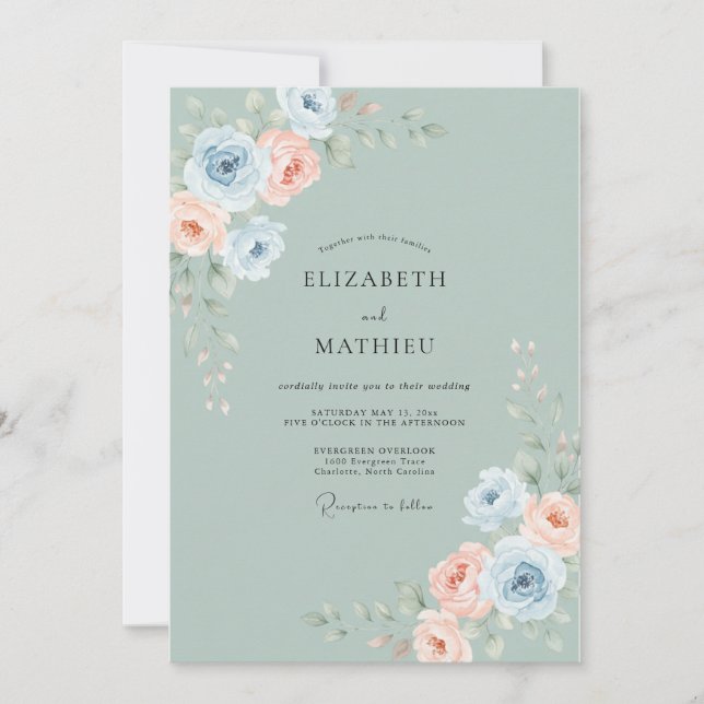 Invitation Mariage Floral Sage Sérénité (Devant)
