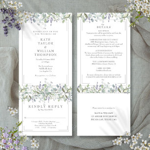 Invitation Mariage Floral Sauge Et Lilas Tout En Un