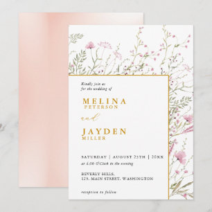 Invitation Mariage Floral Sauvage Rose Élégant 