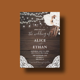 Invitation Mariage Floral Séché Bohème en Bois Rustique