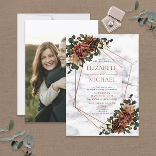 Invitation Mariage floral séché de marbre géométrique en cuiv