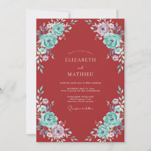 Invitation Mariage Floral Séduisant Rouge Cramoisi