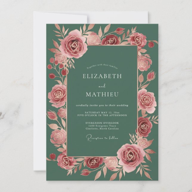 Invitation Mariage Floral Séduisant Vert Sauge (Devant)