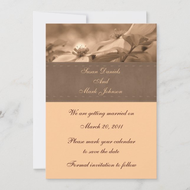 Invitation Mariage Floral Sepia Dogwood Sauvez La Date (Devant)
