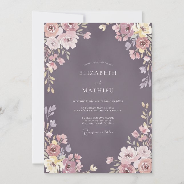 Invitation Mariage Floral Sérénade Mauve (Devant)