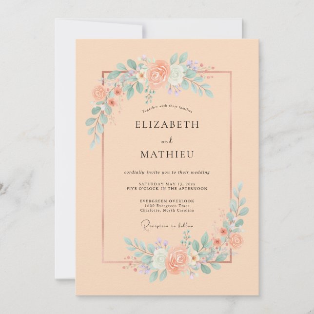 Invitation Mariage Floral Sérénité Abricot (Devant)