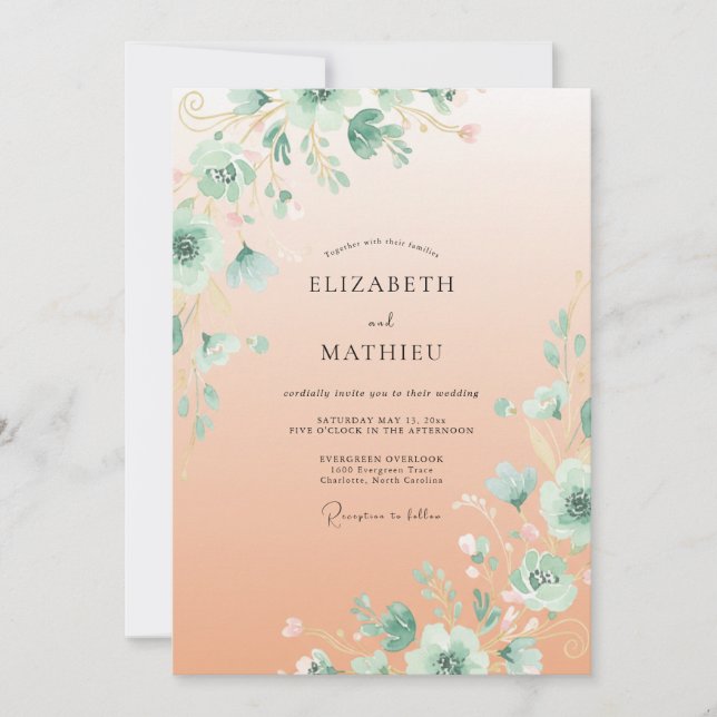 Invitation Mariage Floral Sérénité aux Pêches (Devant)