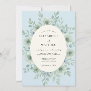 Invitation Mariage Floral Sérénité Bleu Bébé