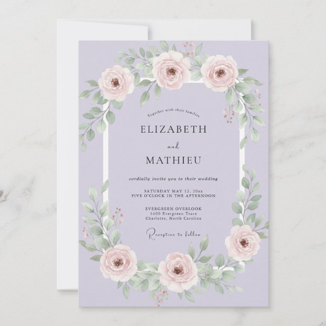 Invitation Mariage Floral Sérénité Lavande (Devant)