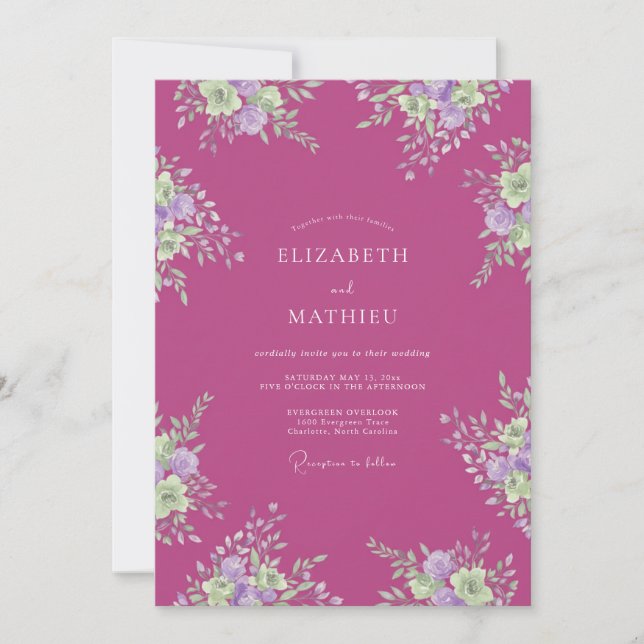 Invitation Mariage Floral Sérénité Magenta (Devant)