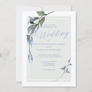 Invitation Mariage Floral Simple Bleu