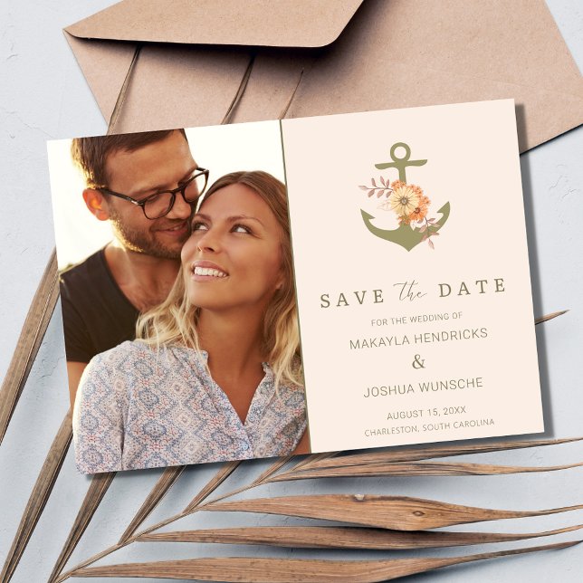 Invitation Mariage floral simple Boho nautique Enregistrer la (Boho Nautical Photo Beach Wedding Save the Date)