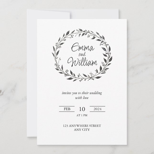 Invitation Mariage floral simple élégant (Devant)