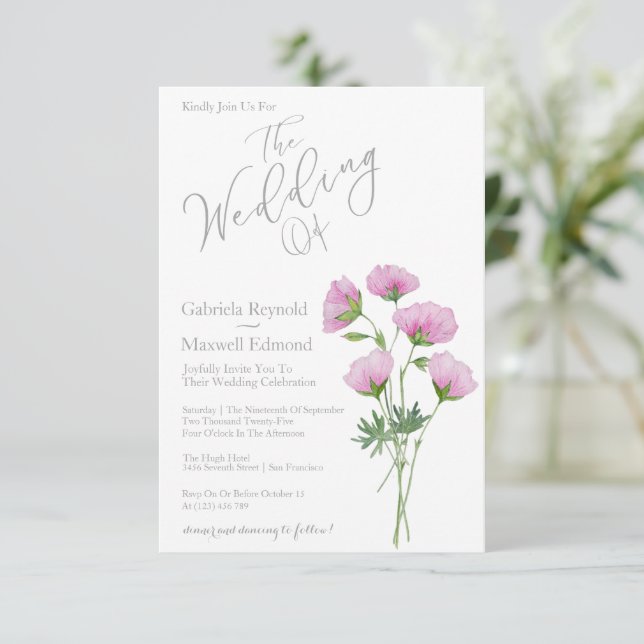 Invitation Mariage floral simple élégant en géranium (Debout devant)