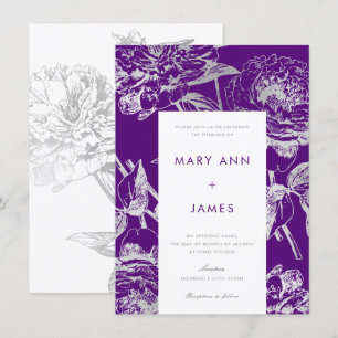 Invitation Mariage floral simple et moderne à l'argent violet