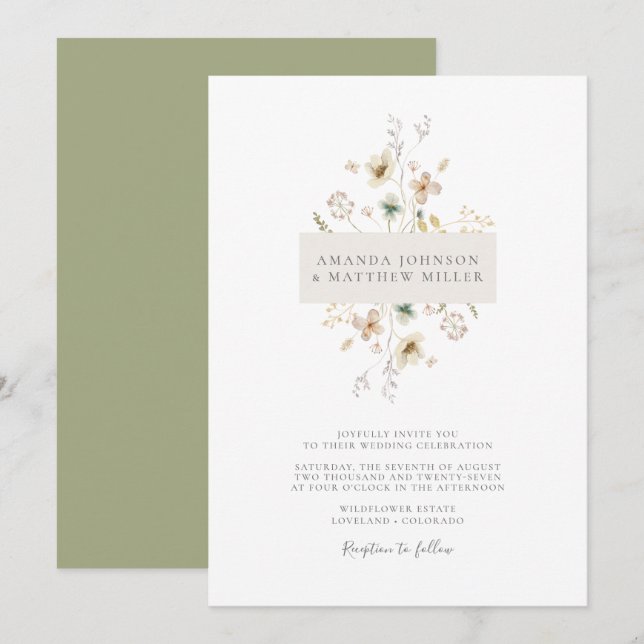 Invitation Mariage Floral Simple Minimal Élégant Imprimé (Devant / Derrière)