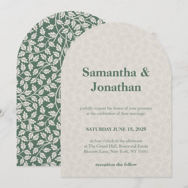 Invitation Mariage Floral Simple Vert Émeraude (Devant / Derrière)