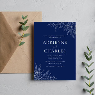 Invitation Mariage Floral Simplicité 1 Encre Bleue Minimalist
