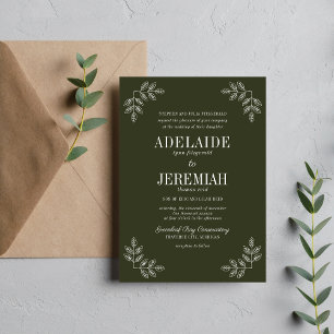 Invitation Mariage Floral Simplicité 2 Vert Olive