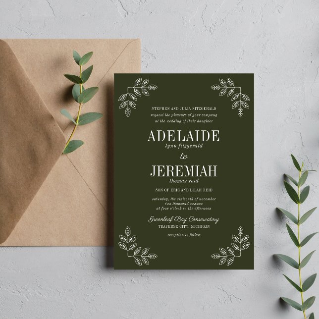 Invitation Mariage Floral Simplicité 2 Vert Olive (Créateur téléchargé)
