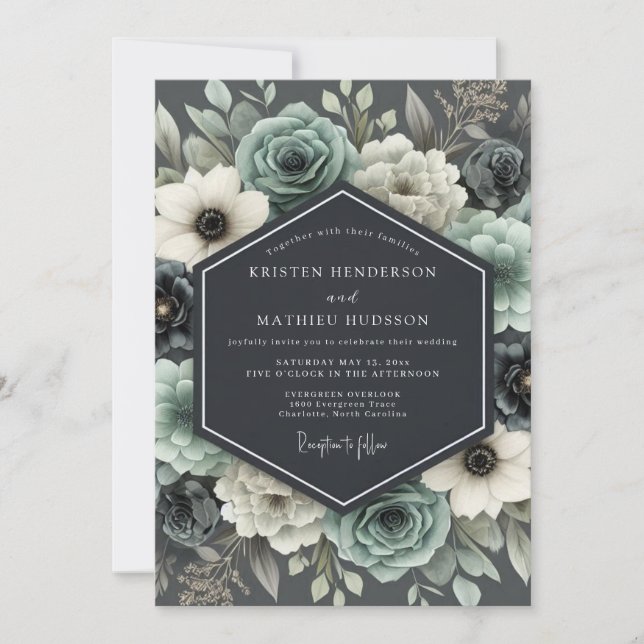 Invitation Mariage Floral Slate & Ivory Humeur (Devant)