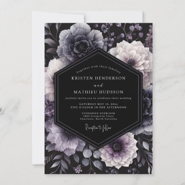 Invitation Mariage floral sombre Deep Purple (Devant)