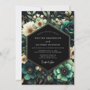 Invitation Mariage Floral Sombre Turquoise