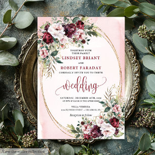 Invitation Mariage Floral Sophistiqué Bohème Merlot Or Sage